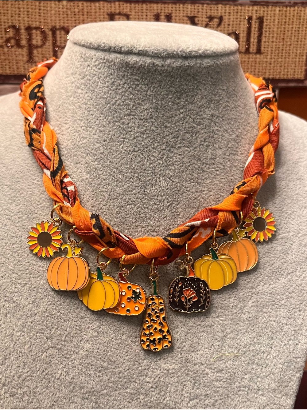 Orange Pumpkin & Sunflower Charm Necklace - Women Jewelry